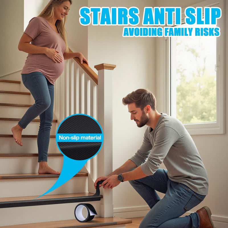 Black Rubber Anti-Slip Grip Tape (1" x 10 ft) – Non-Slip Step Strips for Indoor & Outdoor Use, Enhancing Safety of Handles or Contact Surfaces