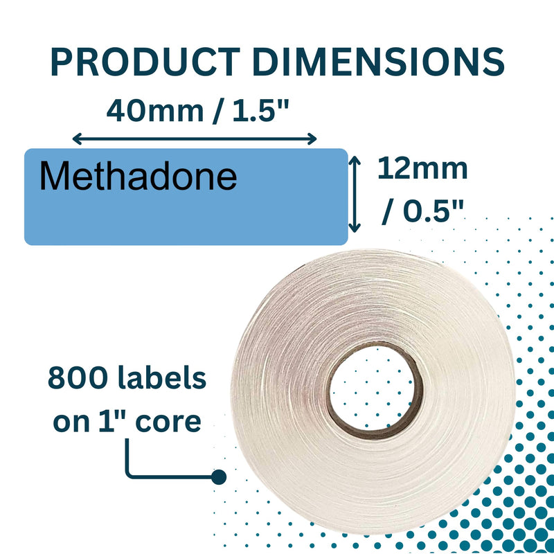 [Australia - AusPower] - Methadone Anesthetic Syringe Labels - Box of 800 Labels on Roll (1" core). 12mm x 40mm (Approx 0.5" x 1.5"). Latex-Free Permanent Adhesive. Printed in Australia by Specialist Medical Printer 