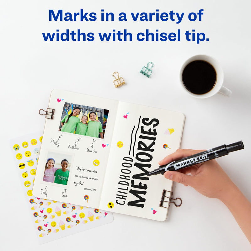 Avery Marks-A-Lot Permanent Markers, Large Desk-Style Size, Chisel Tip, Water and Wear Resistant, 12 Black Markers (98028) 12 markers Regular Chisel Tip