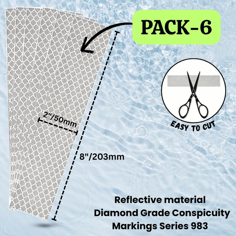 Made from 983 Diamond Grade Reflective Tape Stickers Strips Safety US DOT-C2/FMVSS108 Conspicuity Strong Adhesive High Visibility Trailer Trucks (White 2 inch x 8 inch, 6 piece) White 2inch x 8 inch, 6 piece