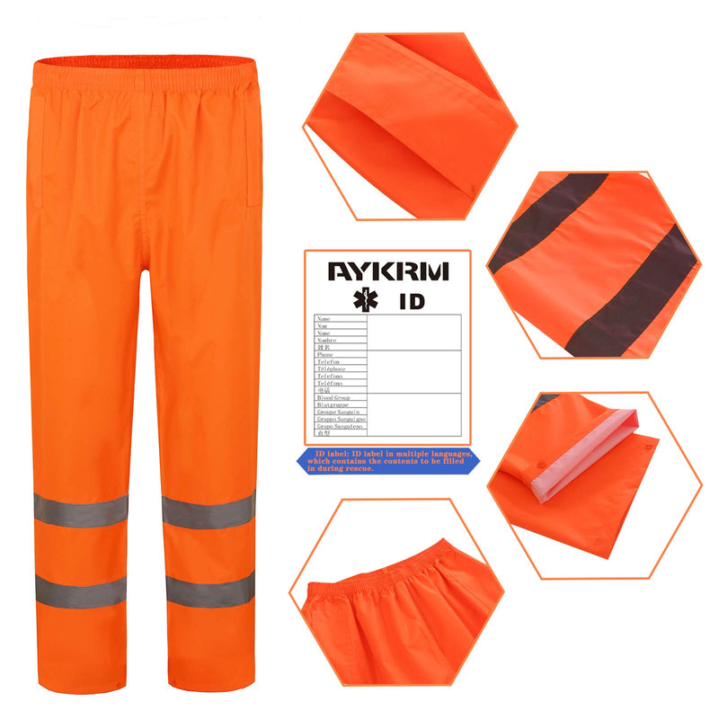 A-SAFETY High Vis Rain Pants for Men Women Waterproof Reflective Safety Rain Trousers Rain Gears for Fishing Sports Works Orange XX-Large