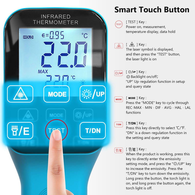 [Australia - AusPower] - Infrared Thermometer Gun Rechargeable, -58℉~2912℉ High Temp Laser Industrial Thermometer, D:S=30:1 Touch Button Waterproof Pyrometer, Digital IR Temperature Gauge with Type-C Port (NOT for Human) HP-1600(Rechargeable -58℉~2912℉) 