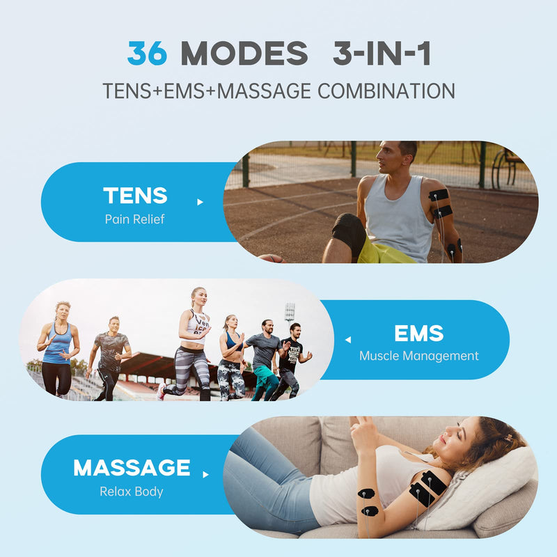 [Australia - AusPower] - CESLIFF Dual Channel TENS EMS Unit 36 Modes Muscle Stimulator, Rechargeable Electric Pulse Massager TENS Machine Function for Lower Back Neck Shoulder Pain Relief with 10 Pads 