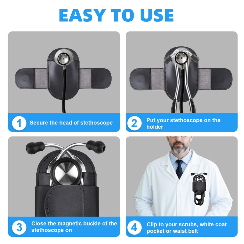 [Australia - AusPower] - Magnetic Stethoscope Holder Clip, Leather Stethoscope Holster Clips, Lightweight Portable Holster for Physicians, Nurses, EMT, Medical Nursing Students black 