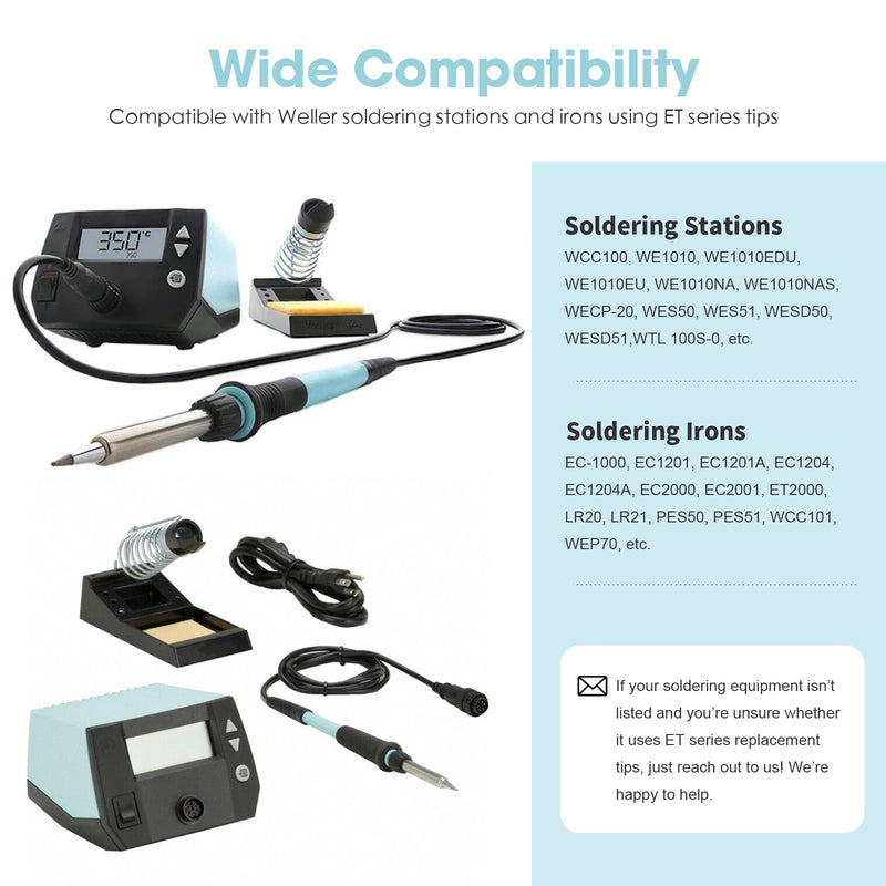 HANGLIFE ET Soldering Iron Tips with Tips Holder for Weller WE1010NA WES51/50 WESD51 WCC101 PES51/50 WEP70 LR21 and More Soldering Stations/Irons – Replacement Solder Tips for Weller Welding Equipment 12pcs+holder