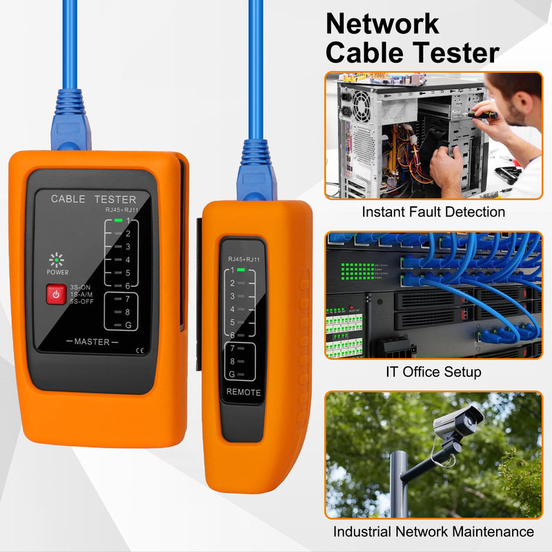 [Australia - AusPower] - Network Cable Tester and Ethernet Tester with POE Detection, 300m Remote RJ45 Tester for Cat5/Cat6 Cable, Automatically Checks Continuity, Open, Short, Crossover (Battery Not Included) Upgrade RJ45 Tester 