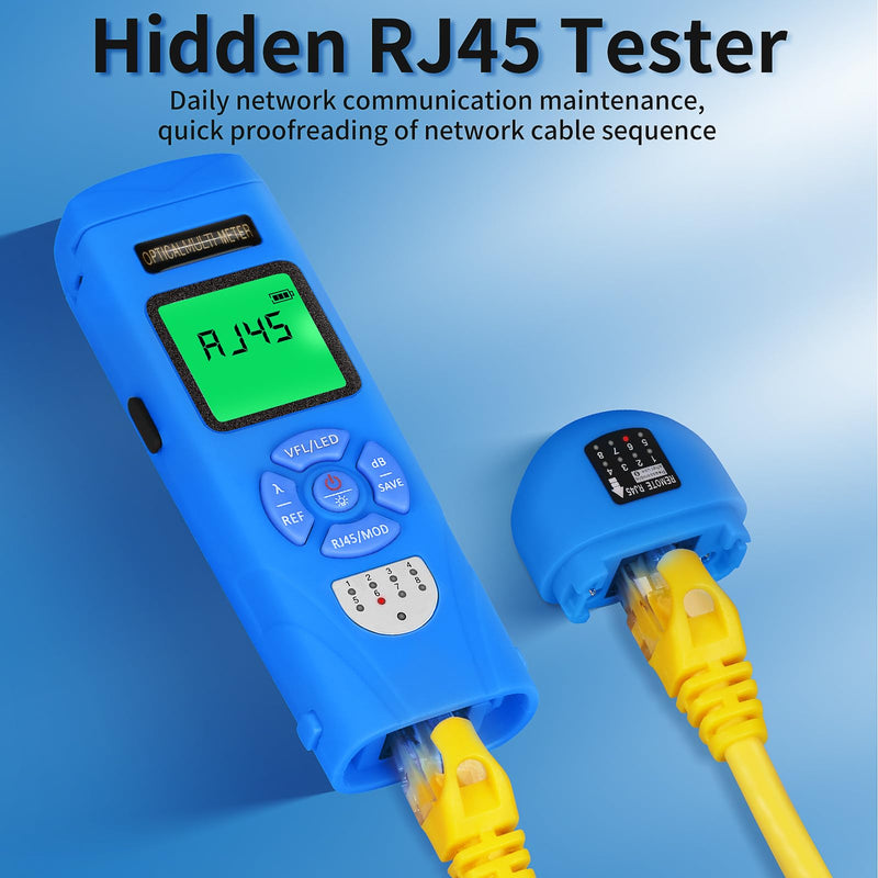 [Australia - AusPower] - Rechargeable Optical Power Meter L-C50-15 mini Optical Power Meter All-in-one Machine, Suitable for SC/FC/ST/LC Interface Four in one Function, Built-in RJ45 Network Testing, with 1 FC-LC Adapter blue L-C50 15 
