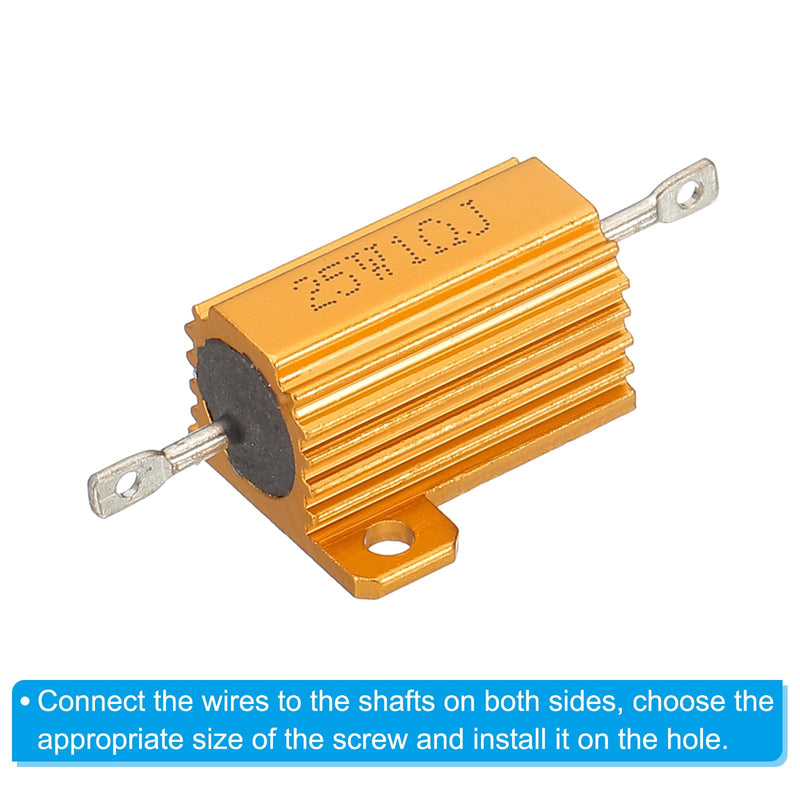 PATIKIL 2 Pieces 25 W 1 Ohm 5% Tolerance Aluminum Housing Resistors Set Resistance Assortment with Screws Wire Wound Potentiometer Power for Machines Electronics DIY Project Golden 1 Ohm 25 W