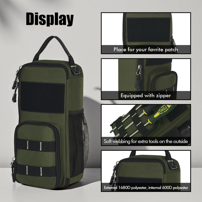 LAKE OF FIRE 12.6" Small Tool Bag Pouch for Men with Multiple Pockets, Waterproof Heavy Duty Tool Bag Organizer with Zipper and Portable Handle (Green) Green