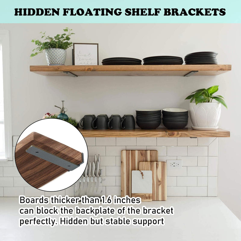Shelf Brackets Heavy Duty Industrial L Shelf Bracket - 0.2 Inch Thick Premium Solid Steel Shelf Supports, Black Rustic Wall Brackets for Shelves - 12 Inch Floating Shelves Hardware (6 Pack) 12 Inch-6 Pack
