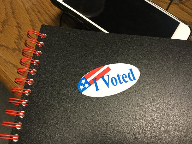 White I Voted Oval Stickers, 2 x 1 Inch in Size, 500 Labels on a Roll White