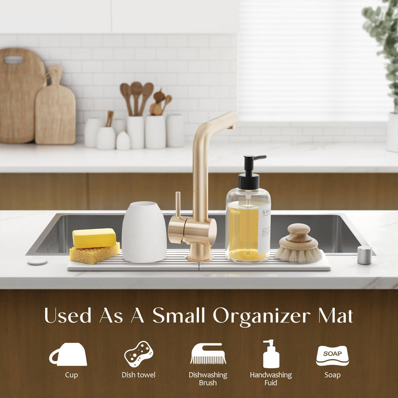 Large Faucet Mat for Kitchen Sink - Stone Drying Mat for Kitchen Counter, Diatomite Fast Drying Stone Sink Tray, Super Absorbent, Stylish Decor and Protector for Bathroom (Light Grey, 23.6" x 5.5") Light Grey 23.6" x 5.5"