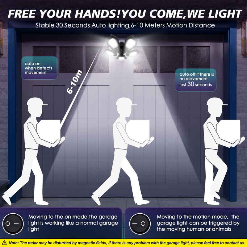 [Australia - AusPower] - Motion Sensor Garage Light 150W Deformable Garage Ceiling Light Bulb 15000LM LED Garage Lights Motion Activated Garage Light with 5 Adjustable Panels for Garage Basement Attic Warehouse Workshop 5 Panels Motion Sensor 1 Count (Pack of 1) 