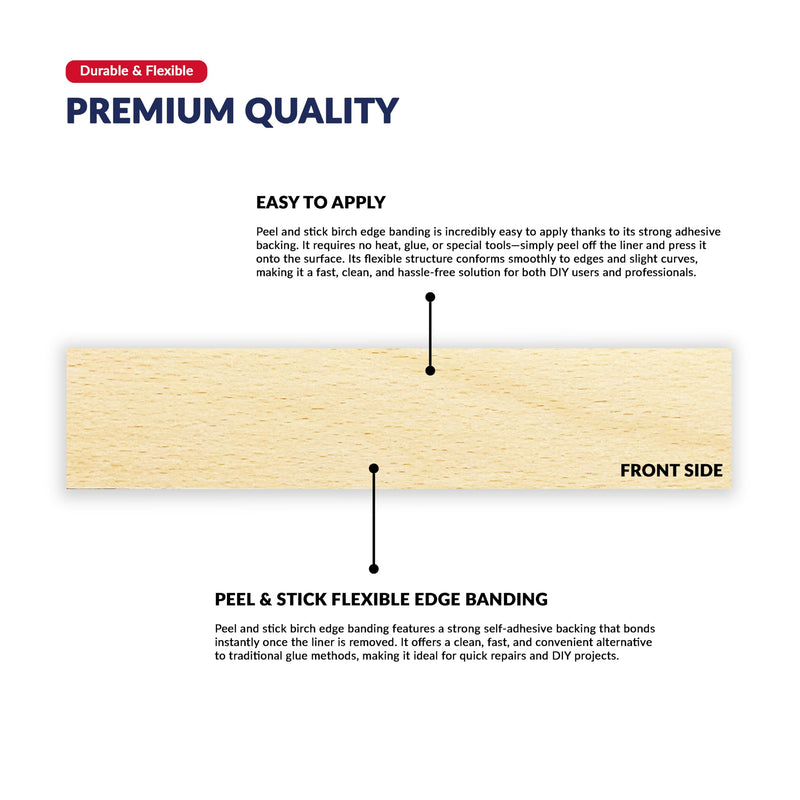 Birch 1 1/2 inch x 25 feet Edge Banding Veneer Tape Peel Stick Adhesive Edging Veneer Trim Flexible Vinyl Strip Molding Wood Cabinet Laminate Shelf Furniture Countertop Formica Plywood Board Repair Birch 1-1/2 inch x 25 ft