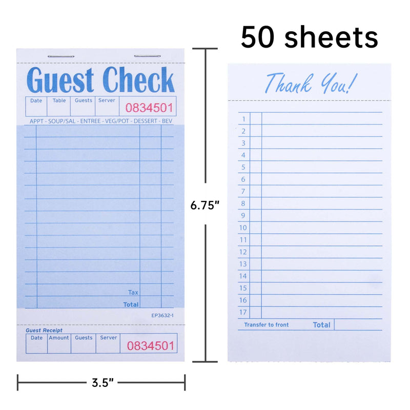 [Australia - AusPower] - ESSENTIAL Guest Check Books 3.5" x 6.75", 250 Sheets Server Note Pads and Waitress Order Books with Bottom Receipt (5 Books) 5 Books with Bottom Receipt 
