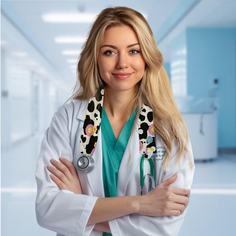 [Australia - AusPower] - LedBack Cow Print Stretchy Stethoscope Covers Four Piece Universal Fit Stethoscope Decorative Sleeve Replaceable Stethoscope Accessories Sleeve for Doctors Nurses 