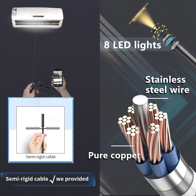 [Australia - AusPower] - JSE Endoscope Camera with Light, 16.4FT Waterproof Borescope 1920P HD, Semi-Rigid Cable Snake Camera, 8 Adjustable High Brightness LED Lights Inspection Camera for iPhone, Android, iPad Black 
