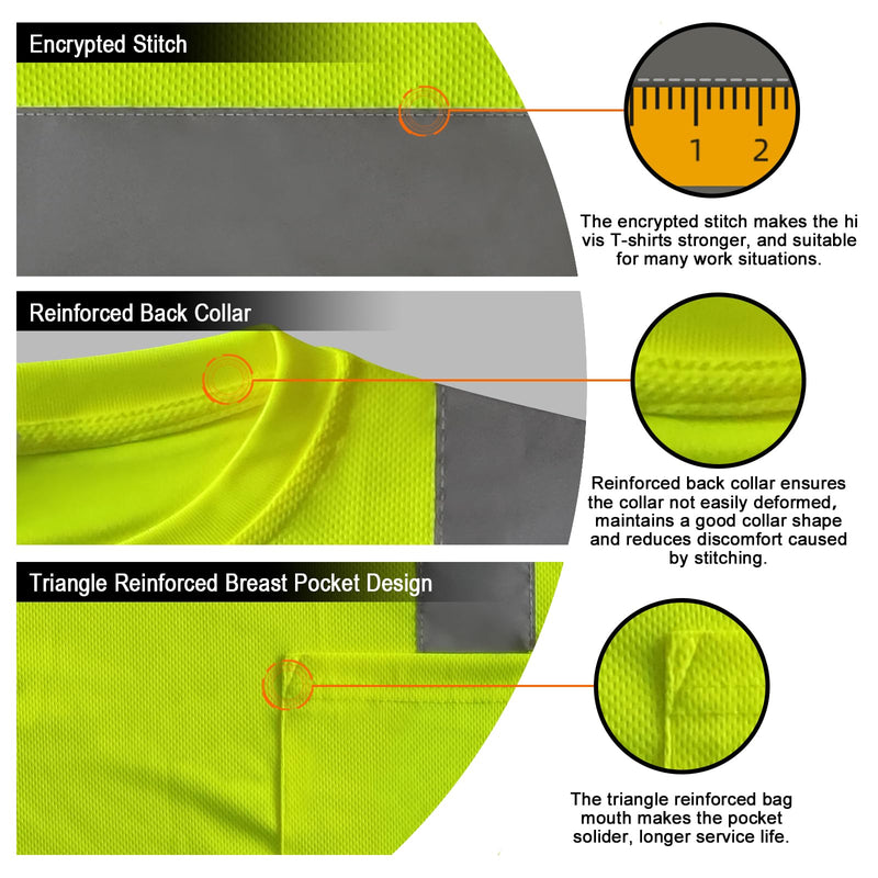 TCCFCCT Hi Vis Shirts for Men & Women, Short Sleeve Class 2 High Visibility Safety Shirts for Men, Durable & Reflective for Construction Work Use, DP-Yellow XL 3PCS X-Large Alligator Series-yellow & Black-3pcs