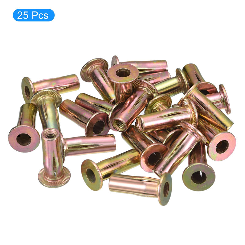 [Australia - AusPower] - Pre-Bulbed Shank, 25Pcs M5 Multi-Grip Rivet Nut Zinc-Plated Carbon Steel Flat Head Threaded Insert Nut 