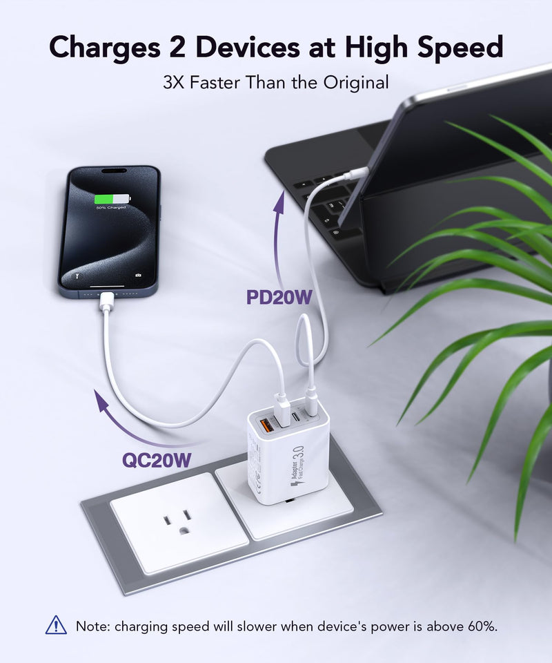 [Australia - AusPower] - 40W USB C Charger Block, 2-Pack 4-Port Type C Fast Charging Brick Dual PD&QC Wall Plug Adapter Compatible for iPhone 15/15 Pro/ 15 Pro Max/14/13/12, iPad, Airpods, iwatch, Samsung Galaxy White 