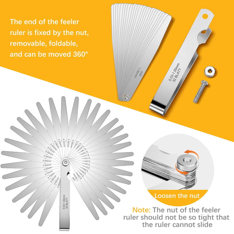 [Australia - AusPower] - 32 Blades Stainless Steel Feeler Gauge, Metric and Imperial Gap Measuring Tool Width and Thickness Feeler Gage Gauge for Spark Plug, Valve Adjustment Tool, 0.03-1mm (0.001-0.040 Inch) 0.001-0.040 Inch 