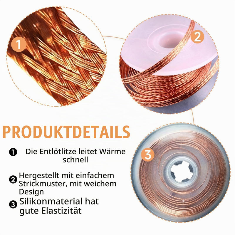 Desoldering Braid, Desoldering Wire, No-Clean Soldering Braid, 1.5 m Copper Wire (1.0/1.5/2.0/2.5/3.0/3.5 mm) for Desoldering, Ideal for Desoldering and Removing Solder at Soldering Points