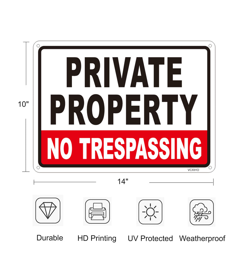 Large (2 Pack) Private Property No Trespassing Sign-14"x10".04" Metal Heavy Duty Reflective Aluminum-UV Ink Printing-Durable-Weatherproof-Easy to Mount red-01