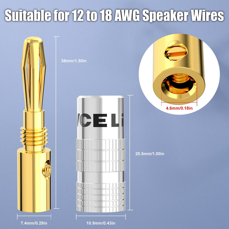 [Australia - AusPower] - VCELINK Speaker Banana Plugs 6 Pairs/12 Pcs, 24K Gold Plated Dual-Screw Type Speaker Connector for Speaker Wire, Home Theater, Wall Plate, Audio/Video Receiver and Sound Systems (Red+Black) 6 Pair 