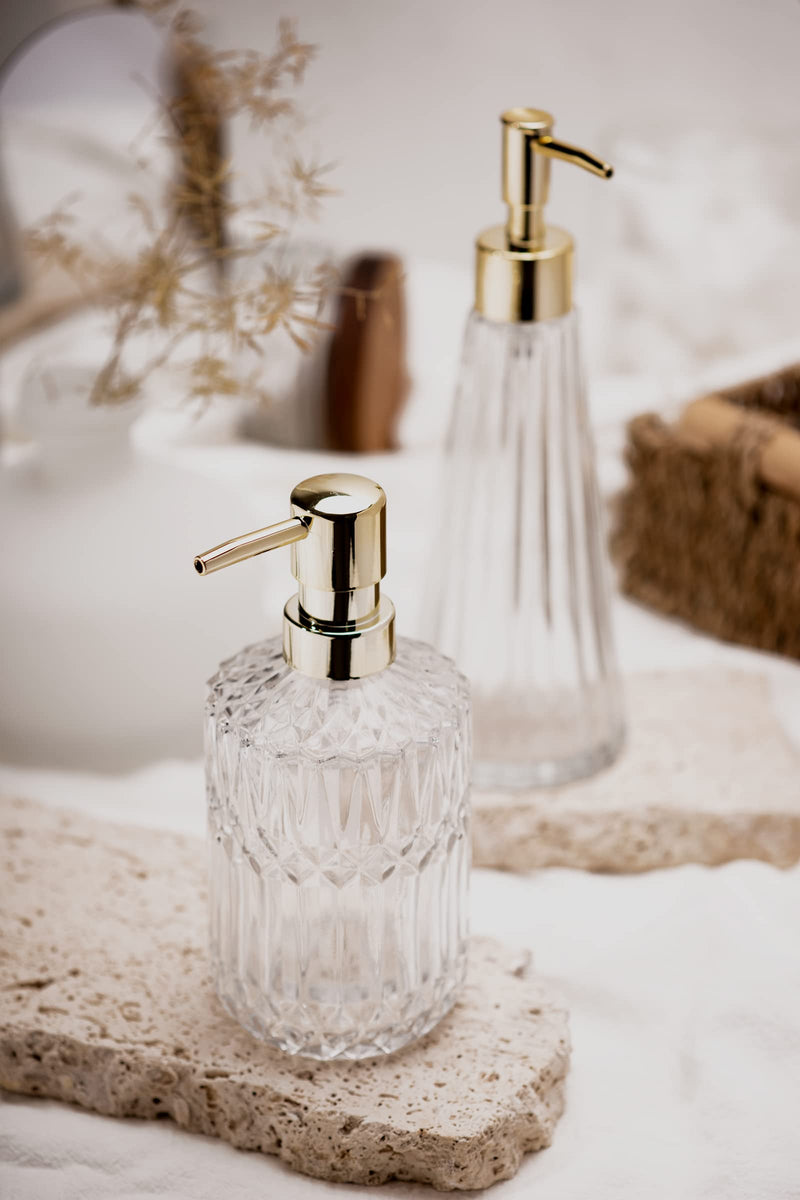 EMPO Clear Glass Soap Dispenser with ABS Plastic Pump, Crystal Lotion Dispensers for Kitchen Sink, Bathroom (2Pack Clear) Standard 2pack Clear