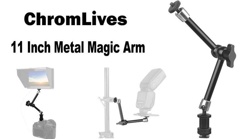 ChromLives 11 Inch Magic Arm Adjustable Articulating Friction Camera Arm W/ 1/4" Thread Screw and Hot Shoe Mount Compatible with DSLR Camera Rig, LED Lights, Flash Light, LCD Monitor