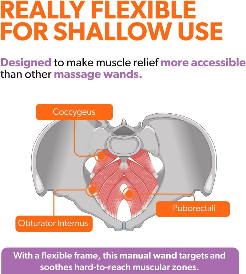 [Australia - AusPower] - Bendable Pelvic Wand Massager - Flexible Pelvic Floor Muscle Trigger Point Relaxer - Perineal Massage Tool for Pelvic Physical Therapy & Pain Relief, BPA-Free, Latex-Free, Adjustable 