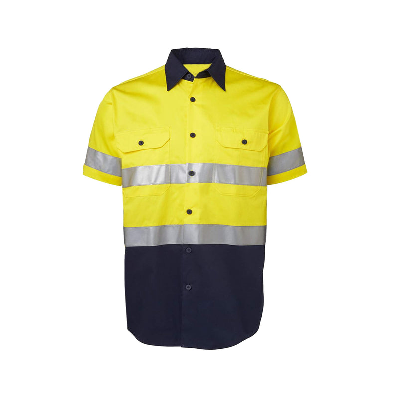 LANTERN FISH High Visibility Shirts Class 3 Reflective Men's Hi Vis Safety Cotton Shirt Lightweight for Construction Work Yellow/Navy Large