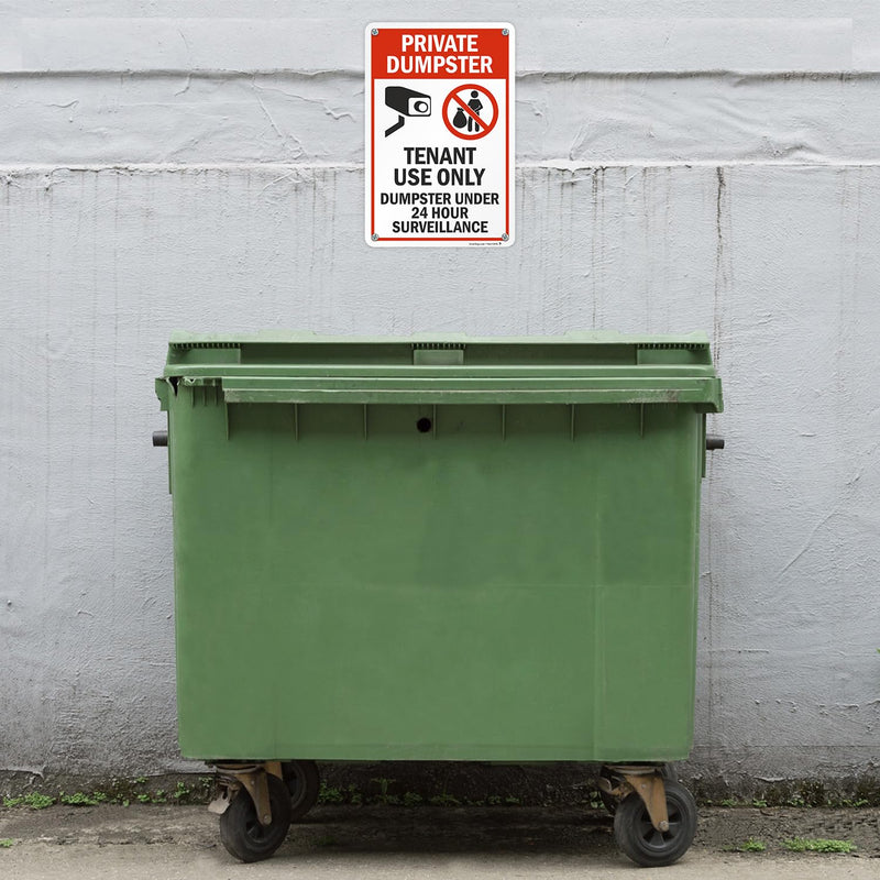 SmartSign “Private Dumpster - Tenant Use Only, Dumpster Under 24 Hour Surveillance” Sign | 12" x 18" Aluminum 12" x 18" Aluminum Sign