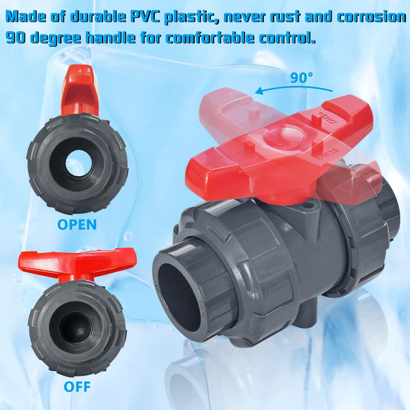 [Australia - AusPower] - PVC Union Ball Valve, 3/4" Inch (DN20) True Union Full Flow Ball Valve, ASTM EPDM O-ring, Slip Socket Ball Valve with Full Port for Water System 3/4inch-1Pc 
