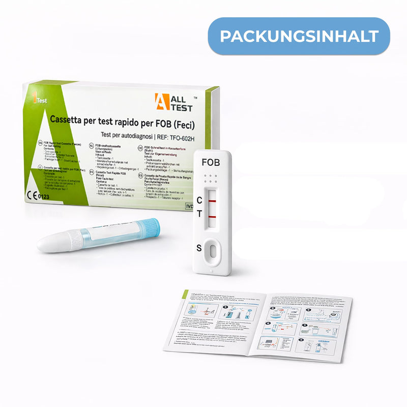 FOB Quick Test (Chair) 2 Tests - Self Test for Occult Blood in Stool - Home Use | Dual Antibody · Collection Tube · Extraction Buffer · 99.1% Agreement · 3-Step Application · CE 0123