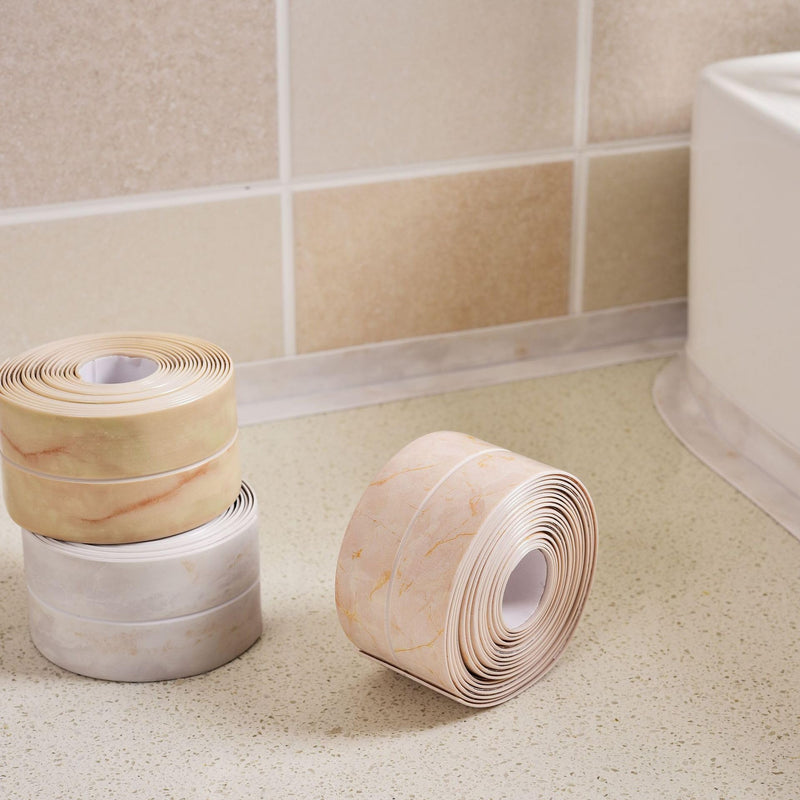 White Waterproof Caulk Tape PVC Self Adhesive Caulk Strip Joint Adhesive Shower Bathtub Joint Strip Bathroom Sealing Tape Kitchen Sealing Tape and Shower Tile Sealant White