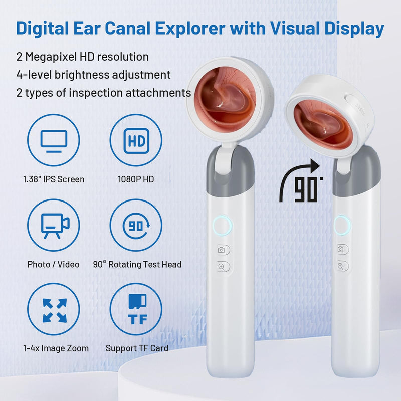 [Australia - AusPower] - Professional HD Ear Camera Kit - 1080P Rotating Screen Ear Viewer with 4 LED Lights, 12 Silicone Tips & PC Connection | Portable Home Ear Inspection Tool for Family, Pets & Nursing Students 