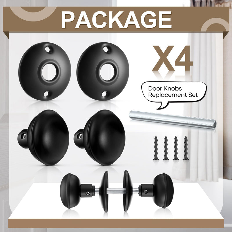 Saillong 4 Sets Interior Door Knob Set with Spindle, Round Rosettes, Old Style Door Knob Replacement with Electroplate Design, 2.2in. Outside Diameter for Interior (Matte Black) Matte Black