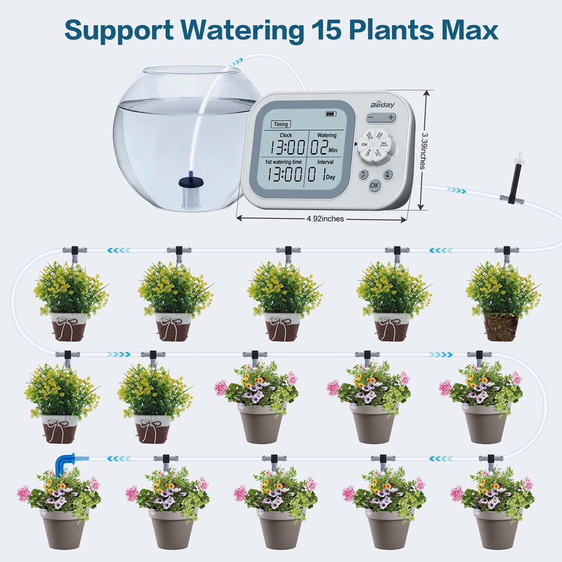 Automatic Plant Waterer Indoor,Self Watering System for 15 Potted Plants,Automatic Drip Irrigation Kit Programmable Water Timer,Smart Humidity Detection watering