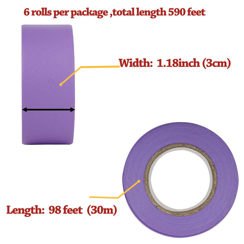 GEYYANG Purple Flagging Tape 6 Pack, Non Adhesive Plastic Ribbon Neon Marking Tape, Hunting Trail Tape, Boundaries and Hazardous Areas Marking, 1.18 in * 98 ft, 3.35 Mil Thick 1.18in X 98ft