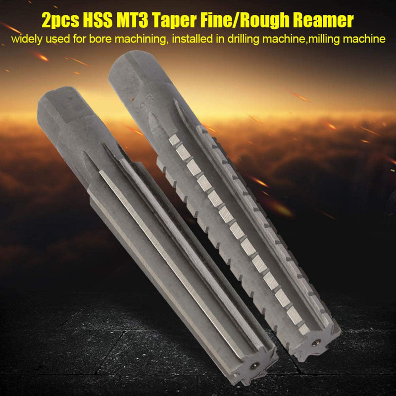 [Australia - AusPower] - Machine Reamer HSS MK3 Cone Fine/Roughing Reamer Cutter Tool Set Cylinder Shank 2pcs 