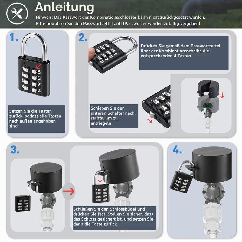 Tap Lock, Tap Set for Outdoor Use, Stainless Steel Cover for Outdoor Tap, Suitable for Garden, Room and Kitchen, Hose Lock (2 Padlocks), Black