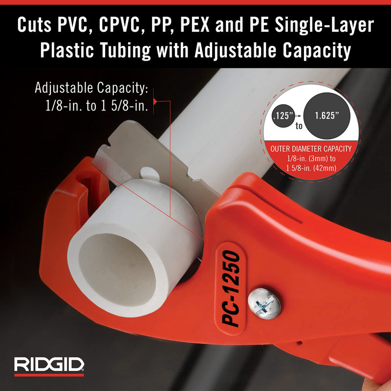 [Australia - AusPower] - RIDGID 23488 Model PC-1250 Single Stroke Plastic Pipe and Tubing Cutter, 1/8-inch to 1-5/8-inch Pipe Cutter Small 