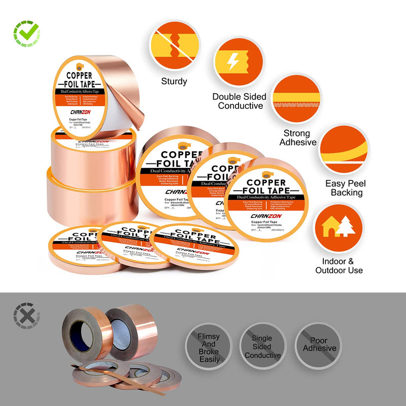 [Australia - AusPower] - CHANZON Copper Foil Tape 25mm 1 inch x 66ft Double Sided Conductive Adhesive for Electric,Slug & Snail Deterrent,Guitars,Soldering,Grounding,Repair,Crafts,Paper Circuits 5) 1inch x 66ft 
