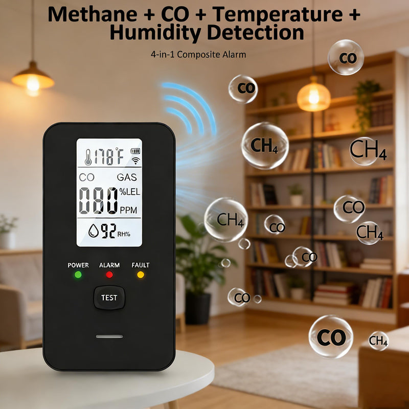 Steadfast to Haven 4-in-1 Detector with HD Screen, Home, Apartment, Hotel, Camping RV (Black)