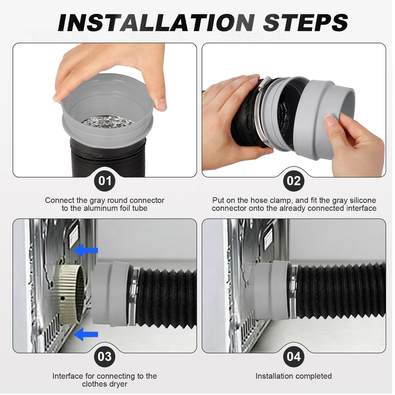 Dryer Vent Hose Kit 8FT, 4 Inch Flexible Aluminum Dryer Vent Duct, Heavy Duty Anti-Crush Dryer Vent Kit with Clamps, Connector & Foil Tape