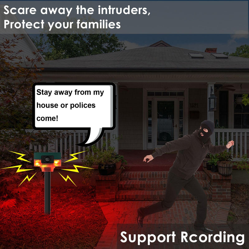 [Australia - AusPower] - HULPPRE Solar Outdoor Motion Sensor Alarm-Dog Barking&Gunshot Sound ,Support Recording,130db Loud Noise Maker,13 Kinds of Sound Strobe Light with USB,Say Goodbye to The Intruders 13 sounds outdoor alarm 