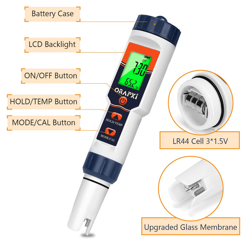 [Australia - AusPower] - Pool Salt Tester pH Meter ORAPXI Salinity Meter and pH Tester PPM EC Meter with LCD Screen 5 in 1- SALT pH TDS EC Meter for Saltwater Pool, Hot Tubs, Spas, Aquarium, Hydroponics System, Home Brew Red 
