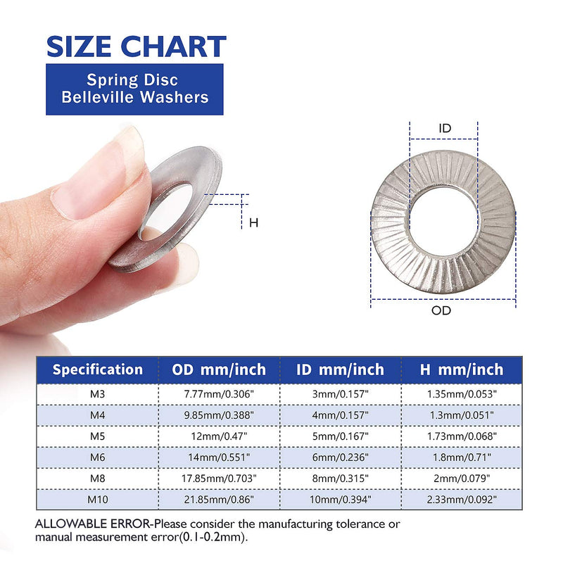[Australia - AusPower] - 220PCS Metric M3 to M10 304 Stainless Steel Conical knurled Spring Washer Belleville Washer Assortment Kit 