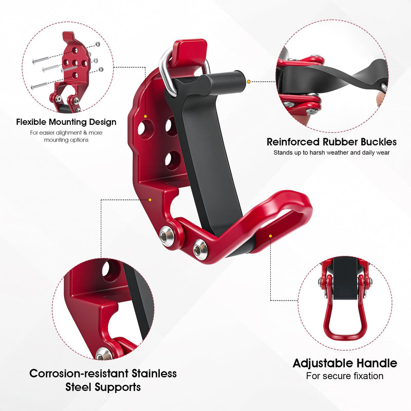 4 Pack Shovel Holder Wall Mount for Truck & Trailer, Adjustable Rubber-Coated Clamp for Shovel, Broom & Rake,Axe (0.6"–1.43"), Tool Holder for Overlanding, Off-Road, Work Truck & Garage,Red Red 4 Pack